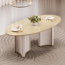 Ver imagem 1 de Mesa de Jantar 8 Lugares Orgânica Elipse Tampo com Vidro 218cm Monet D05 Off White Dourado - Lyam