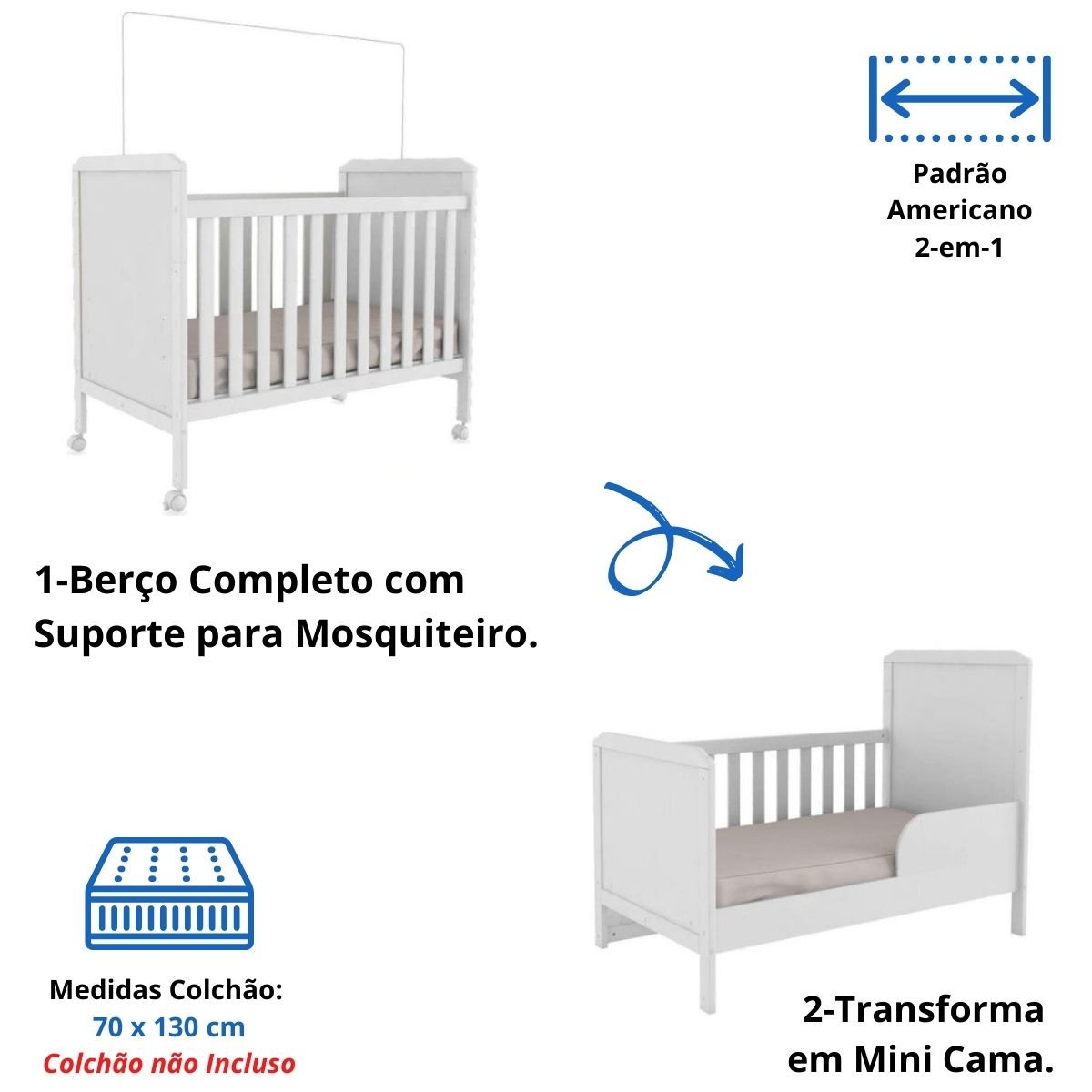 Quarto de Bebê Completo Guarda Roupa Uli 4 Portas 3 Gavetas Berço Mini Cama Cloe 2 Em 1 Cômoda - Bra - 3