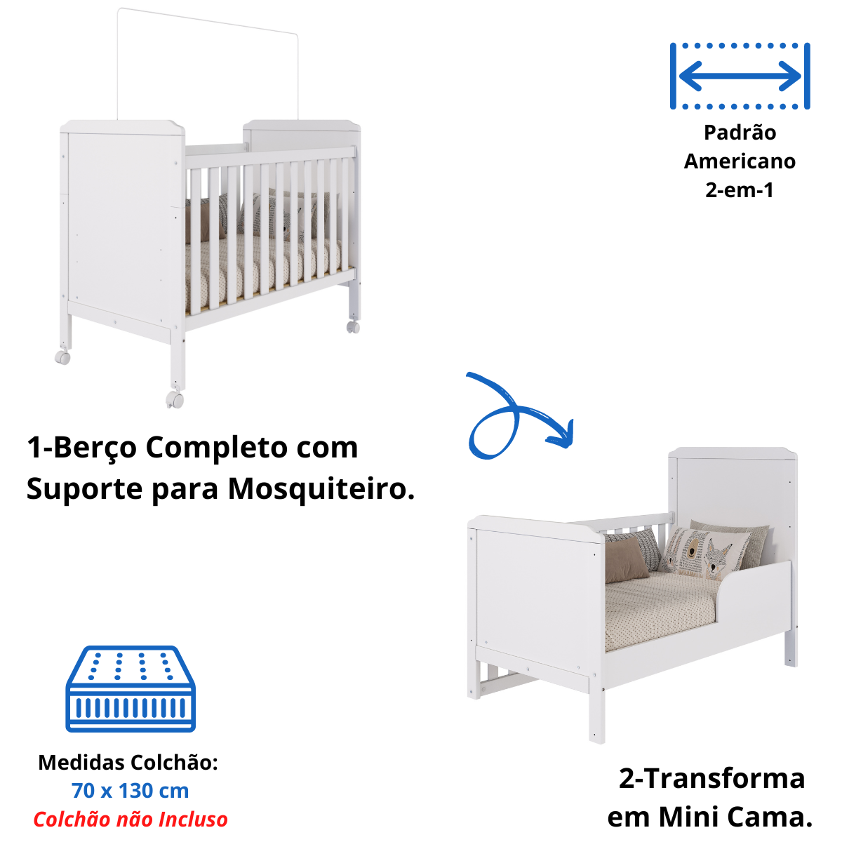 Quarto de Bebê Completo Guarda Roupa Uli 4 Portas 3 Gavetas Berço Mini Cama Cloe 2 em 1 Cômoda - Bra - 4