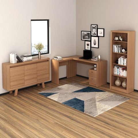 Conjunto de Escritório com Escrivaninha 03 pç CJ43018-073 Tecno Móbili - Tecno Móbili Amêndoa