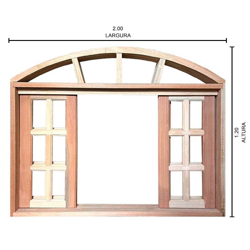 Janela de Madeira Vitro de Correr Quadriculado em Arco Padrão Cedro Bat.14 Cm-2.00(l)x1.20(a) - 9