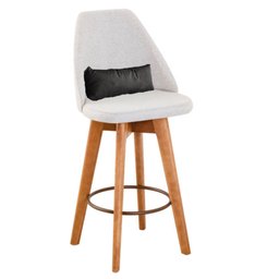 Kit 04 Banquetas Alta Maya Giratória Com Encosto Gourmet Linho Bege e Almofada Suede Cinza - Gat - 2