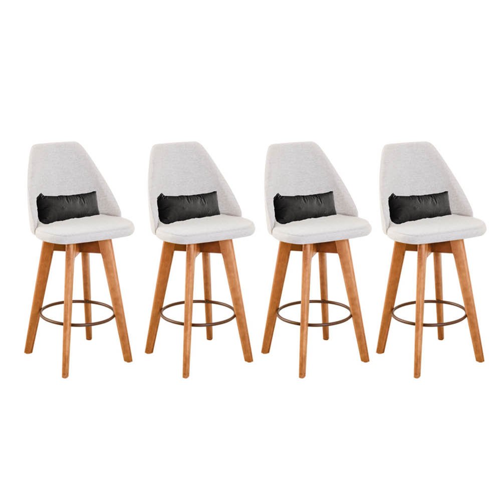 Kit 04 Banquetas Alta Maya Giratória Com Encosto Gourmet Linho Bege e Almofada Suede Cinza - Gat