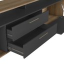 Ver imagem 5 de Rack Sala com Led 200cm 2 Gavetas Porta Basculante e Nichos Cor:mel com Grafite