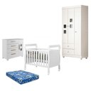 Ver imagem 1 de Guarda Roupa com Cômoda e Berço Americano Soninho MDF Colchão Branco Tigus Móveis