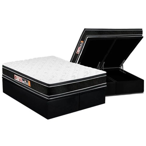 Cama Box Baú Queen: Colchão Espuma D33 Castor Black e White Double Facebase Suede Black(158x198)