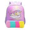 Mochila Infantil C/Pop It Jogo Unicórnio Volta as Aula Meninas Creche Escolar Passeio - Lilás - 1