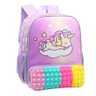 Mochila Infantil C/Pop It Jogo Unicórnio Volta as Aula Meninas Creche Escolar Passeio - Lilás - 2