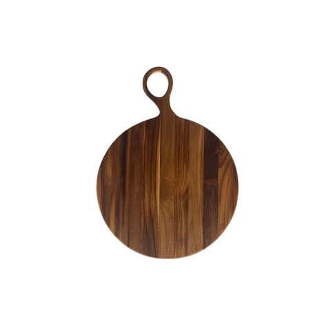Tábua de Servir Redonda com Cabo - Madeira de Teca 47x35x2cm