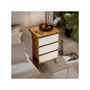 Ver imagem 2 de Mesa de Cabeceira para Quarto Retrô Wood 3 Gavetas Pés Palito em Plástico - Freijó com Off White