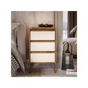 Ver imagem 1 de Mesa de Cabeceira para Quarto Retrô Wood 3 Gavetas Pés Palito em Plástico - Freijó com Off White
