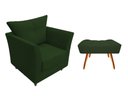 Ver imagem 1 de Kit Poltrona Decorativa Isis + Puff Retangular Suede Verde Pés Madeira Mz Decor