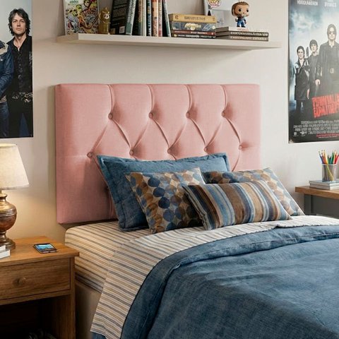 Cabeceira Painel Estofada Paris Suede Rosa Solteiro 90cm para Cama Box