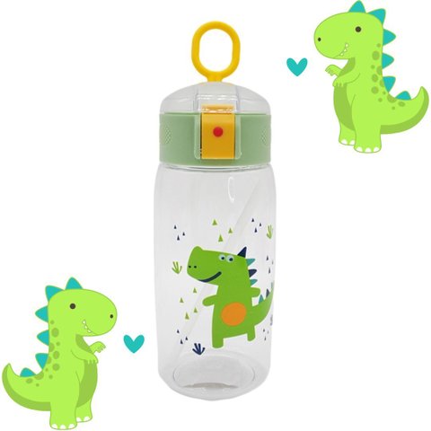 Garrafa Infantil com Canudo, Alça e Trava de Segurança 670ml - Dino Verde