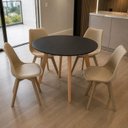 Ver imagem 1 de Conjunto Leda Mesa Tampo Preto 90cm & 4 Cadeiras Pés de Madeira Bege Almofada
