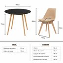 Ver imagem 3 de Conjunto Leda Mesa Tampo Preto 90cm & 4 Cadeiras Pés de Madeira Bege Almofada