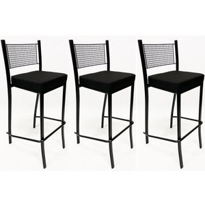 Kit 3 Banquetas alta para cozinha Empilhável preta assento em linho cor preto - Poltronas do Sul