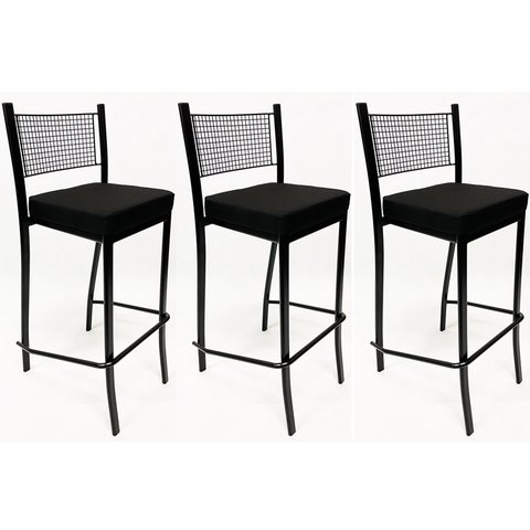 Kit 3 Banquetas alta para cozinha Empilhável preta assento em linho cor preto - Poltronas do Sul