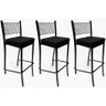 Kit 3 Banquetas alta para cozinha Empilhável preta assento em linho cor preto - Poltronas do Sul - 1
