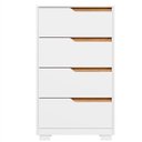 Ver imagem 6 de Kit Cômoda 4 Gavetas e Mesa de Cabeceira Sara 2 Gavetas Flex Branco/freijó