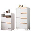 Ver imagem 1 de Kit Cômoda 4 Gavetas e Mesa de Cabeceira Sara 2 Gavetas Flex Branco/freijó