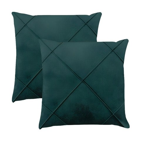 Kit 2 Capas para Almofada Drapeada em Veludo Quadrada 43x43 com Enchimento 50x50 Cor:verde Escuro
