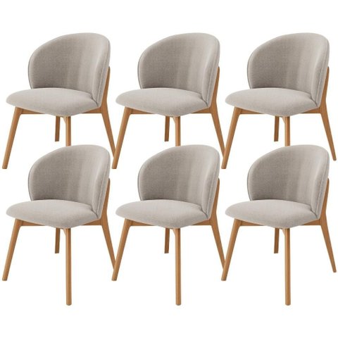 Kit 06 Cadeiras de Jantar e Estar Living Estofada Mia L02 Bouclê Creme - Lyam Decor