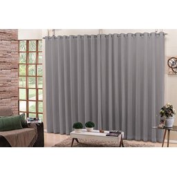 Cortina Quarto Sala Voal Liso com Forro Cinza 4,00x2,80m - 2