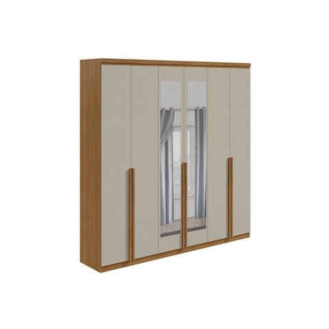 Guarda Roupa Casal 6 Portas e 4 Gavetas C/ Espelho Alonzo New Rovere/off White - Lopas
