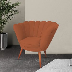 Poltrona Decorativa Pétala para Clínicas e Consultórios Base Madeira Maciça Estofado Linho Terracota