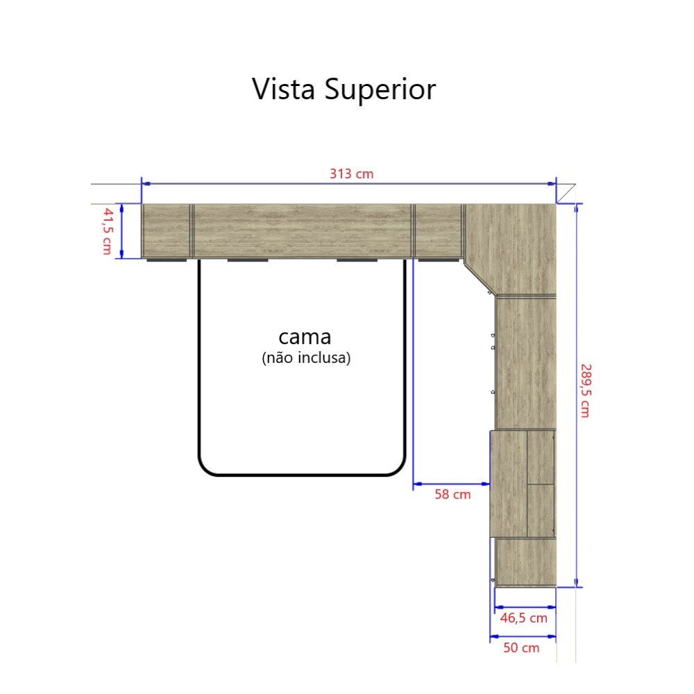 Guarda Roupa Dormitório Modulado Master Casal Queen 1,58 m Canto c/ Mesa Escrivaninha e Nicho - Luci - 5