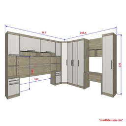 Guarda Roupa Dormitório Modulado Master Casal Queen 1,58 m Canto c/ Mesa Escrivaninha e Nicho - Luci - 4