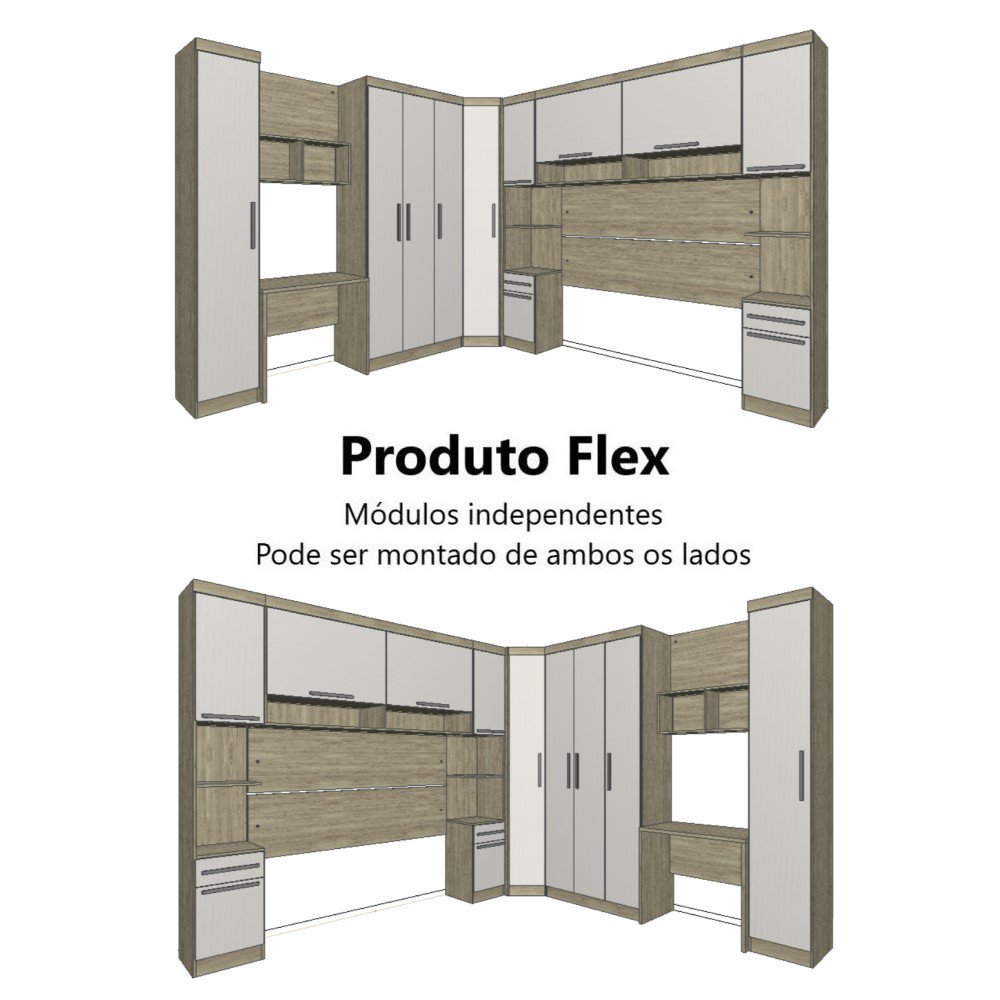 Guarda Roupa Dormitório Modulado Master Casal Queen 1,58 m Canto c/ Mesa Escrivaninha e Nicho - Luci - 6