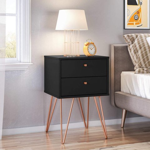 Mesa de Cabeceira 2 Gavetas Retro Bled Preto