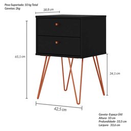 Mesa de Cabeceira 2 Gavetas Retro Bled  - 7