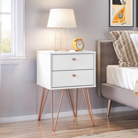 Mesa de Cabeceira 2 Gavetas Retro Bled Branco