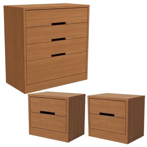 Comoda 4 Gavetas 02 Mesas de Cabeceira 2 Gavetas S82224 Kappesberg Canela