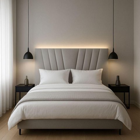 Cabeceira Cama Box Queen 160 Cm Noah em Linho com Frame Cor:cinza Claro