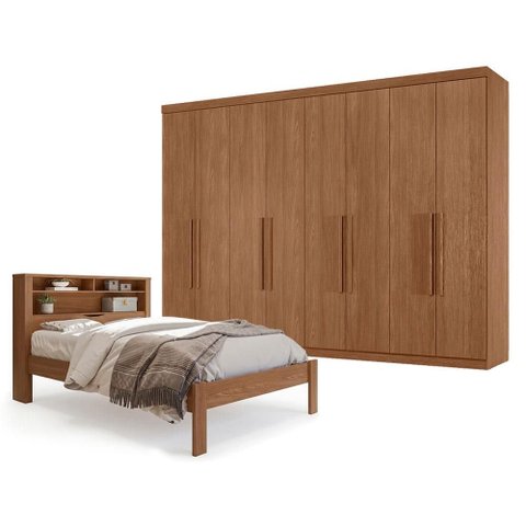 Guarda Roupa Casal 8 Portas 4 Gavetas Master New e Cama Casal Invicta Jatobá Acetinado - Santos