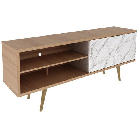 Rack para Tv 55 Pol 160 Cm 2 Portas R1482 Amendoa Marmore Branco Tecno Mobili