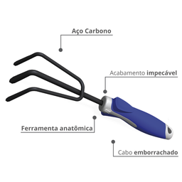 Ancinho De 3 Dentes  Para Jardinagem Aço Carbono Cabo Emborrachado Azul Durín - 2