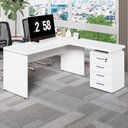 Ver imagem 1 de Mesa em L Escritório 1,50m Gaveteiro 4 Gavetas Pé Painel F5 Cor:branco