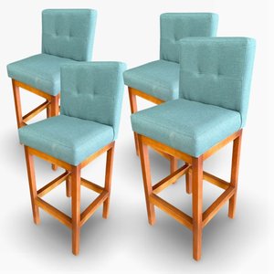 Kit 04 Banquetas Alta com Encosto Anatomico Tokio Linho Azul Turquesa - G2home