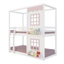 Ver imagem 2 de Beliche Montessoriano Infantil Casinha Reta com 02 Janelas Madeira Maciça Branco/Rosa Megamobilia