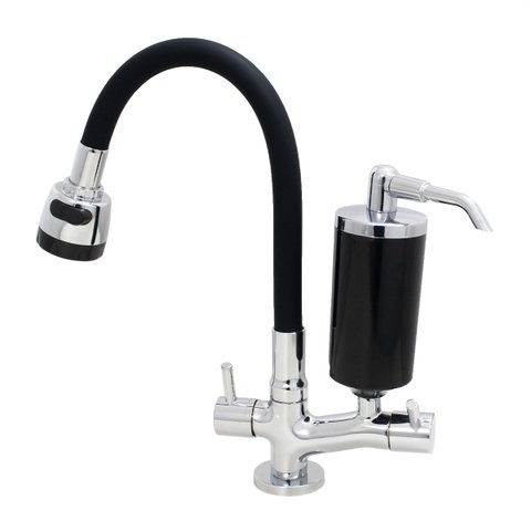 Torneira Com Filtro Cozinha Mesa Duplo Jato Gourmet Black