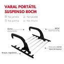 Ver imagem 2 de Varal Portátil Suspenso para Janela/ Porta 6 Varetas 30 X 80cm Plástico e Alumínio Durín