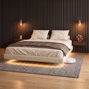 Ver imagem 7 de Cama Box Queen Osaka Flutuante Estilo Japonesa 158x198 Base Estofada Linho Bege - Desk Design