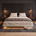 Ver imagem 1 de Cama Box Queen Osaka Flutuante Estilo Japonesa 158x198 Base Estofada Linho Bege - Desk Design