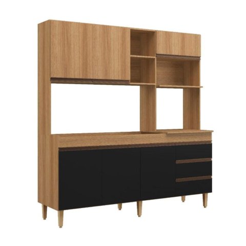 Armário de Cozinha Compacta em Mdp Mel e Preto 1,95 X 1,85 M Splendore