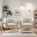Ver imagem 2 de Kit 2 Poltronas Decorativas Sala de Estar Recepção Mavie Base de Ferro Dourado Bouclé - Amarena Móve